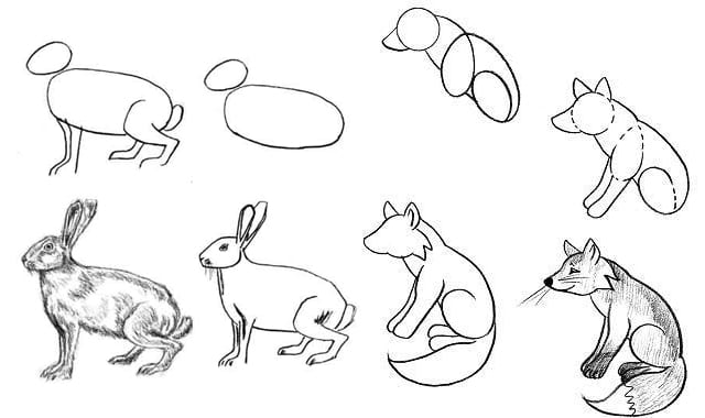 как нарисовать лису и кролика