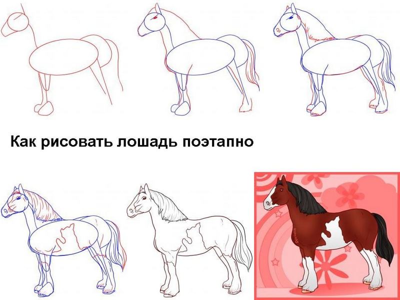 Как нарисовать ЛОШАДЬ поэтапно для детей | Рисунок лошади поэтапно для срисовки | Няня Уля