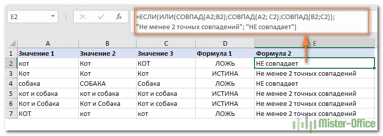 Условия сравнения чисел и строк в Excel